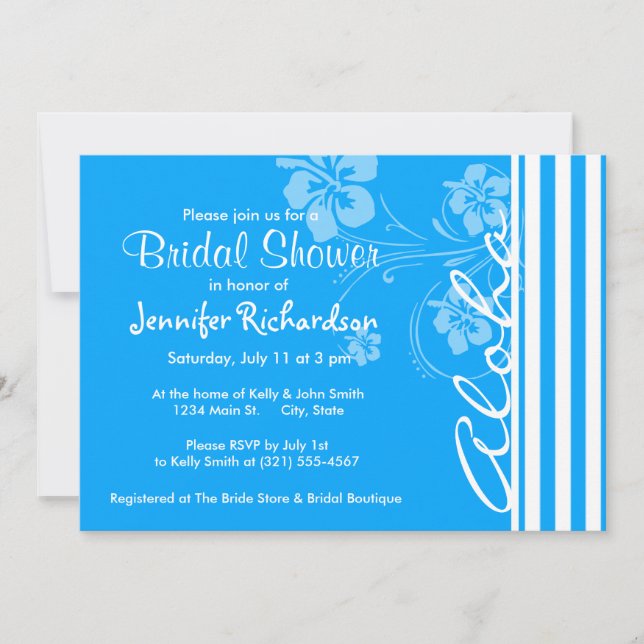 Aloha; Sky Blue Vertical Stripes; Striped Invitation (Front)