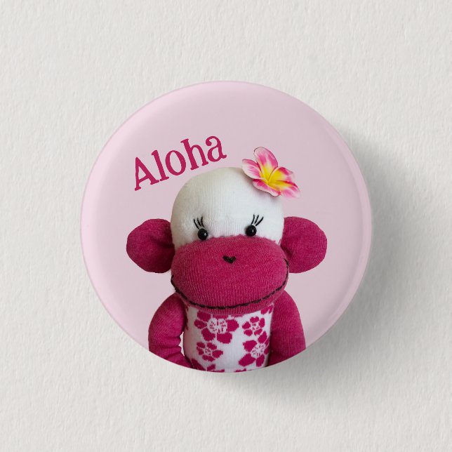 Aloha Sock Monkey Button (Front)