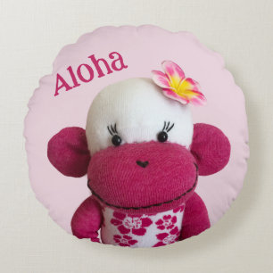 Aloha Sock Monkey(Girl) Round Cushion