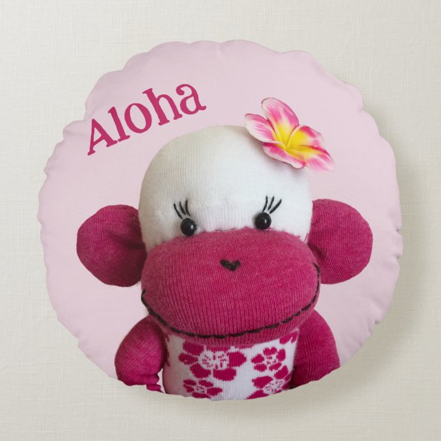 Aloha Sock Monkey(Girl) Round Cushion (Front)