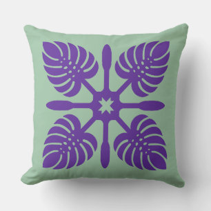 Aloha Spirit Hawaiian Quilt - Monstera & Paddles Cushion
