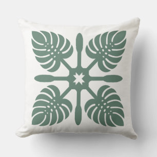 Aloha Spirit Hawaiian Quilt - Monstera & Paddles Cushion