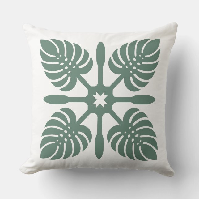 Aloha Spirit Hawaiian Quilt - Monstera & Paddles Cushion (Front)
