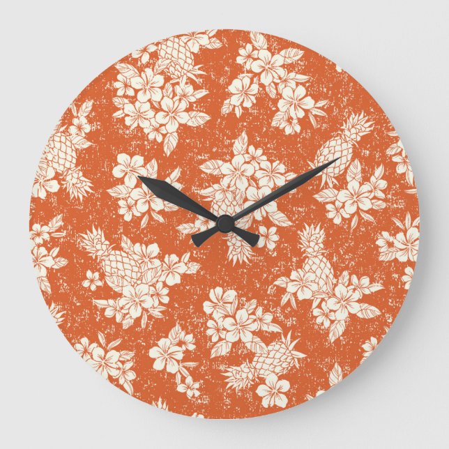 Aloha Spirit: Hibiscus-Pineapple Harmony. Large Clock (Front)