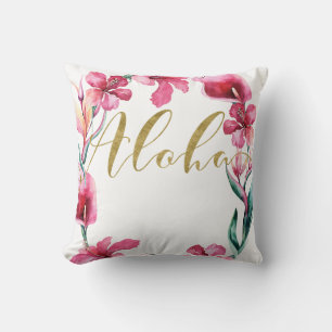 Aloha Summer Floral Hibiscus Flower Wreath Cushion