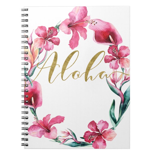 Aloha Summer Floral Hibiscus Flower Wreath Notebook (Front)