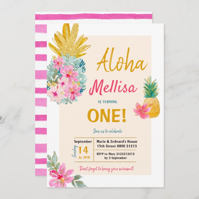 ALOHA Summer Frame Pineapple Invitation (Front/Back)