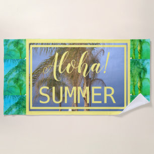 Aloha Summer Green Palm Trees Beach Towel