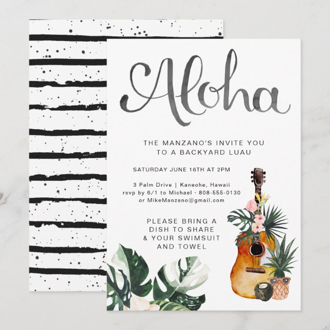 Aloha Summer Luau Party Invitation (Front/Back)