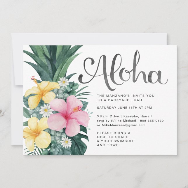 Aloha Summer Luau Party Invitation (Front)