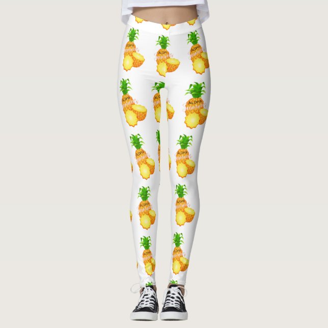 Aloha Summer Pineapple_ Hawaiian Islands  Leggings (Front)
