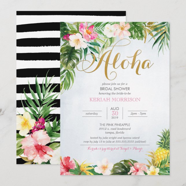 Aloha Summer Tropical or Luau Bridal Shower Invitation (Front/Back)