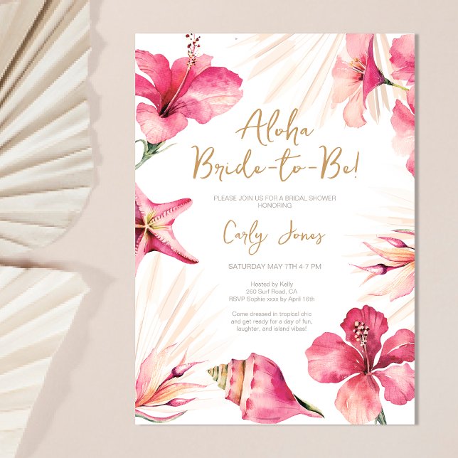 Aloha Summer Tropical Pink Bridal Shower Invitation (Creator Uploaded)