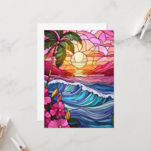 Aloha sunset island stained glass art card