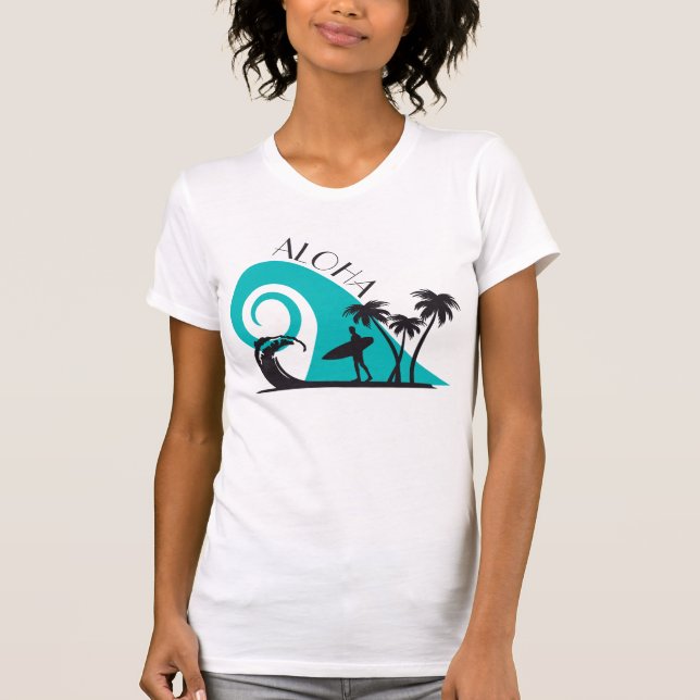 Aloha Surf and Palm Trees Modern T-Shirt (Front)
