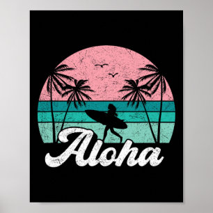 Aloha Surfer Girl Hawaii Vintage Hawaiian Surfing Poster