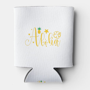 Aloha -Surfer- Palms -Tropical- Retro-Beach-Funny Can Cooler
