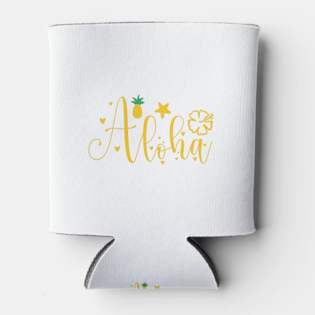 Aloha -Surfer- Palms -Tropical- Retro-Beach-Funny Can Cooler (Front)