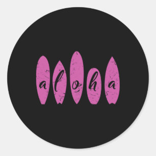 Aloha Surfing Beach Surfboard Women Girls Hawaii S Classic Round Sticker