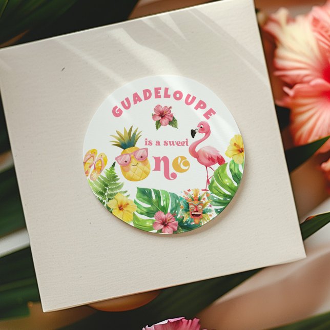Aloha Sweet One Hawaii luau birthday party Classic Round Sticker (Creator Uploaded)