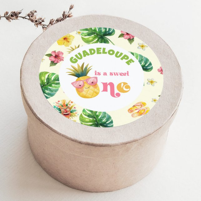 Aloha Sweet One tropical luau birthday party Classic Round Sticker (Creator Uploaded)
