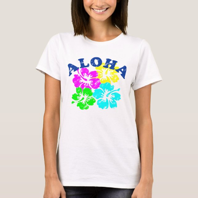 Aloha T-Shirt Colourful Hawaiian Flowers (Front)