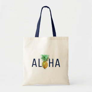 Aloha Text & Pineapple Tropical Design Tote Bag