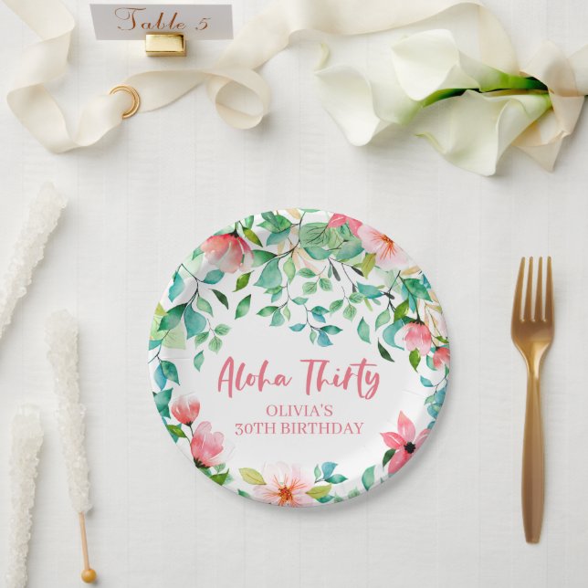 Aloha Thirty Tropical Luau Birthday Paper Plate (Wedding)