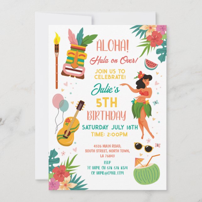 Aloha Tiki Party Birthday Lei Aloha  Invitation (Front)