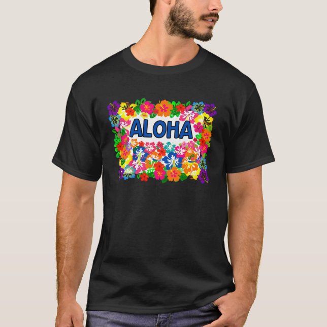 ALOHA Tiki Party Hawaiian  Luau Party Tropical Flo T-Shirt (Front)