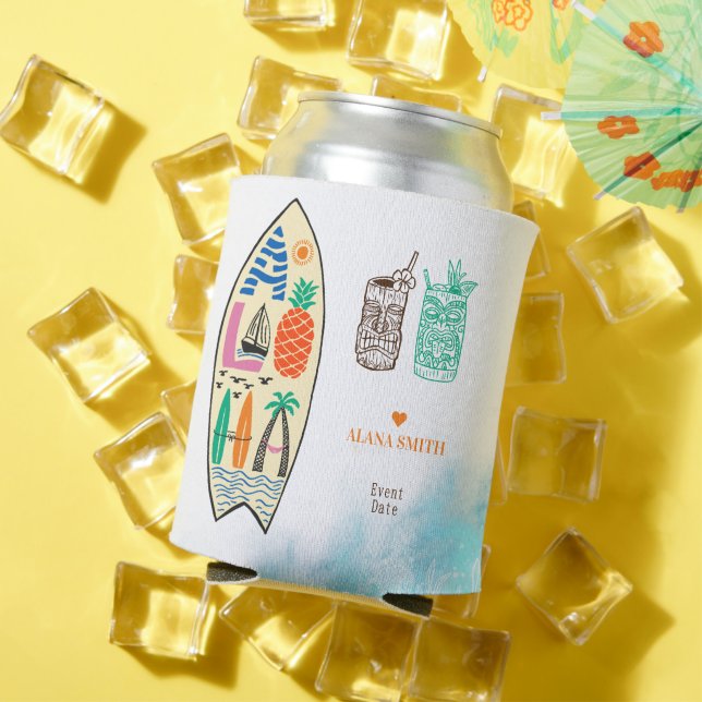 Aloha TIKI Surfboard Tropical Luau Hawaiian Party Can Cooler (In Situ Summer)