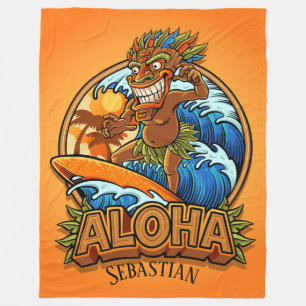 Aloha Tiki Surfing Fleece Blanket