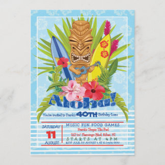 Aloha Tiki Totem Ukulele Birthday Party Invitation