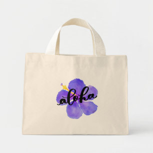 Aloha Tote Bag with Purple Hibiscus Flower