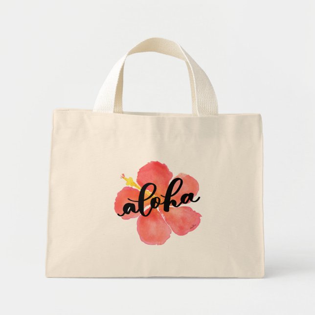 Aloha Tote Bag with Red Hibiscus Flower (Front)