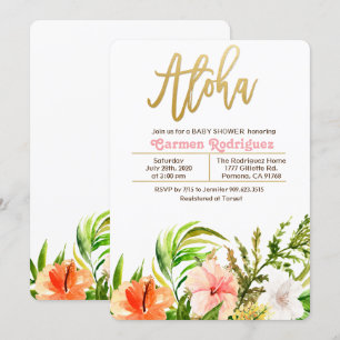 Aloha Tropical Baby Shower Floral Invitation