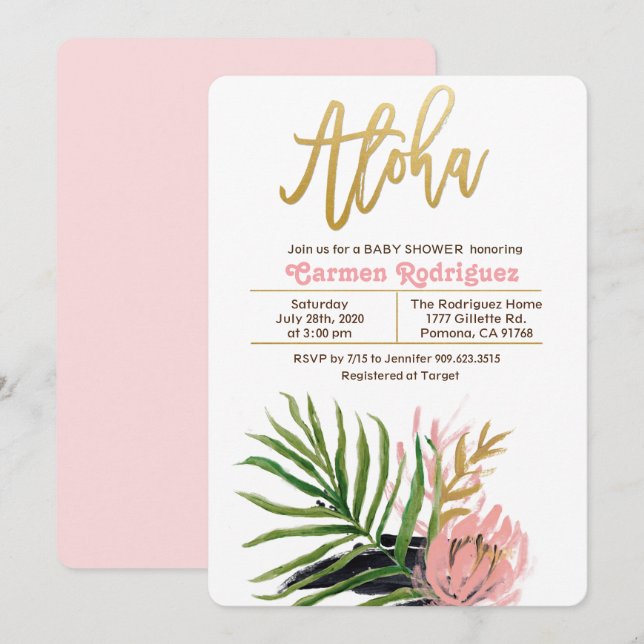 Aloha Tropical Baby Shower Floral Invitation (Front/Back)