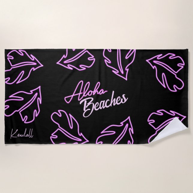 Aloha Tropical Beach Bachelorette Party Neon Beach Towel (Front)