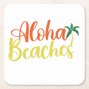 Aloha Tropical Beach design Square Paper Coaster