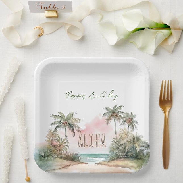 Aloha Tropical Beach Palm Trees Paper Plate (Wedding)