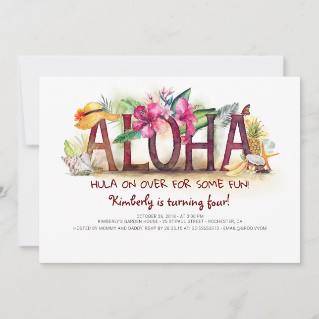 Aloha Tropical Beach Pineapple Birthday Invitation (Front)