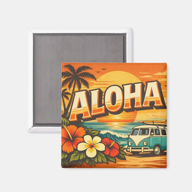 Aloha Tropical Beach Sunset Scene Magnet (Front/Back)