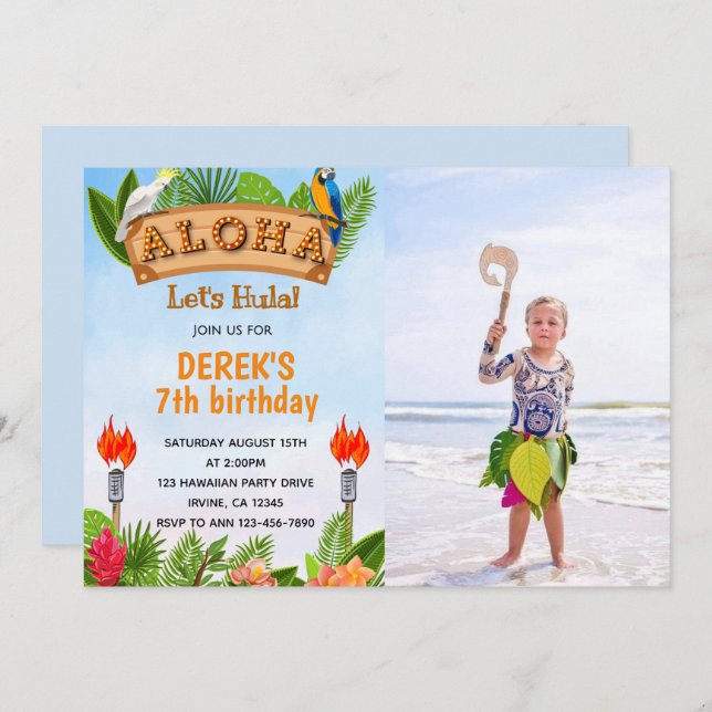 Aloha Tropical Birthday Invitation With Photo (Front/Back)