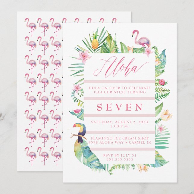 Aloha Tropical Birthday Party Luau Invitation (Front/Back)