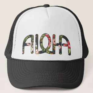Aloha Tropical Black Trucker Hat