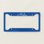 Aloha Tropical Blue White Nautical Beach Colours Licence Plate Frame<br><div class="desc">Designed with text template for "Aloha" in blue background. You may change the background colour as you like.</div>