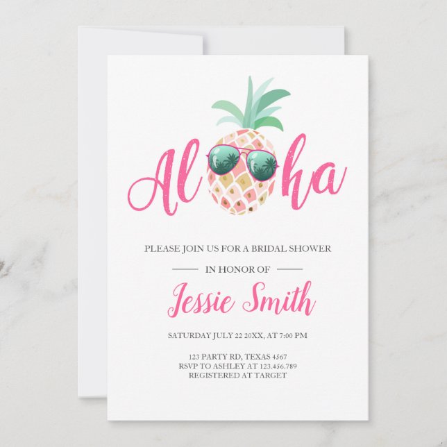 Aloha Tropical Bridal Shower Invitation Pineapple (Front)