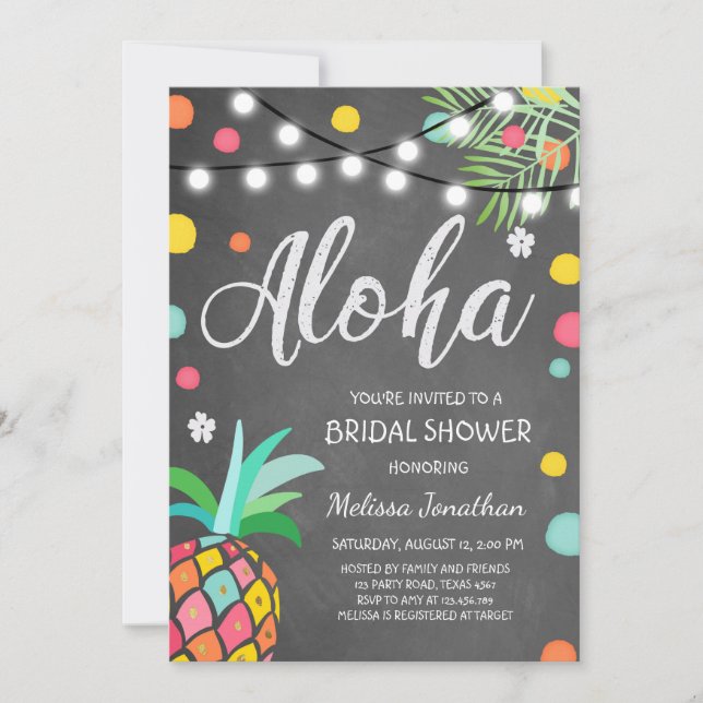 Aloha Tropical Bridal shower invite Hawaii Luau (Front)
