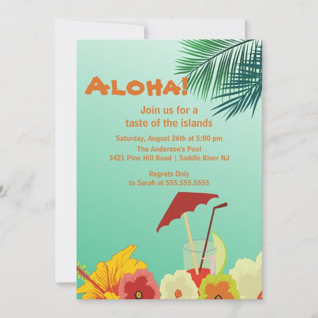 Aloha Tropical Drinks Summer Party Luau Invitation (Front)