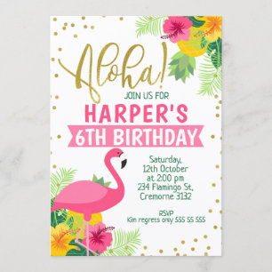 Aloha Tropical Flamingo Birthday Invitation